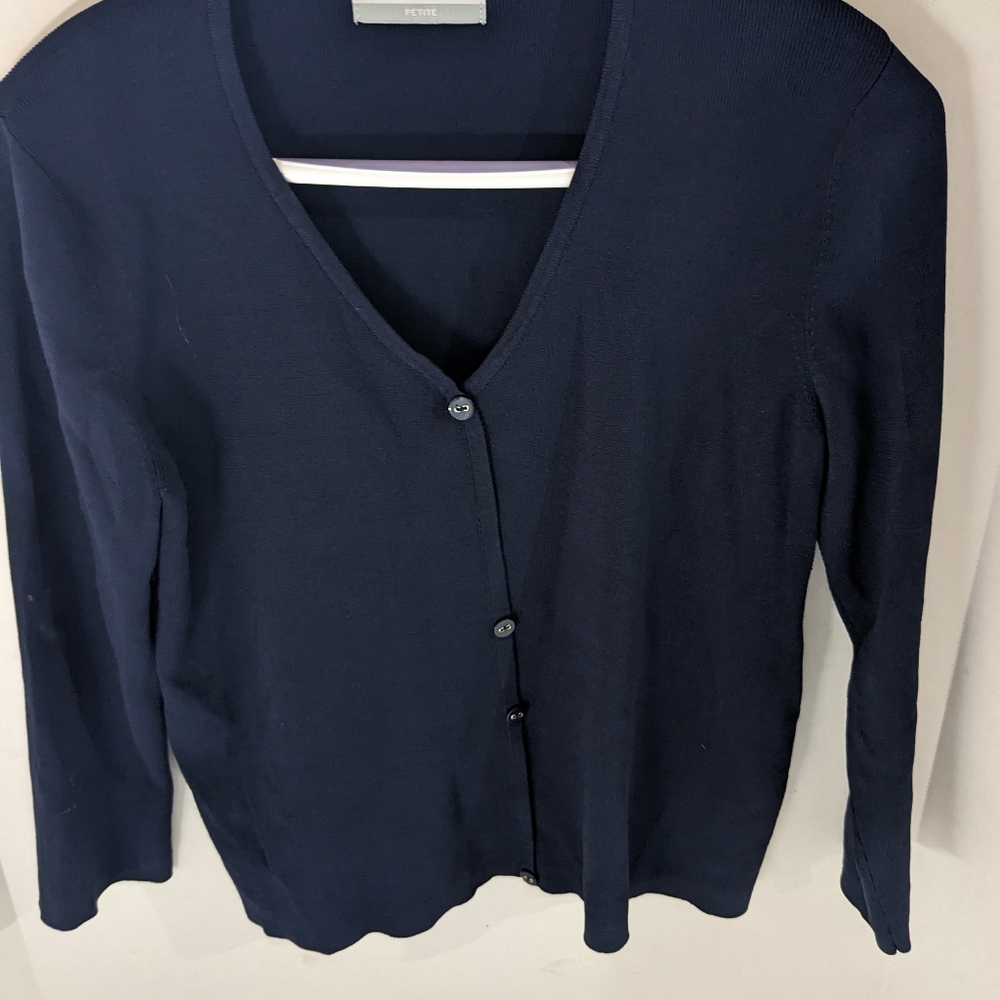 Alfred Dunner pull over knit cardigan sweater Navy women's petite
